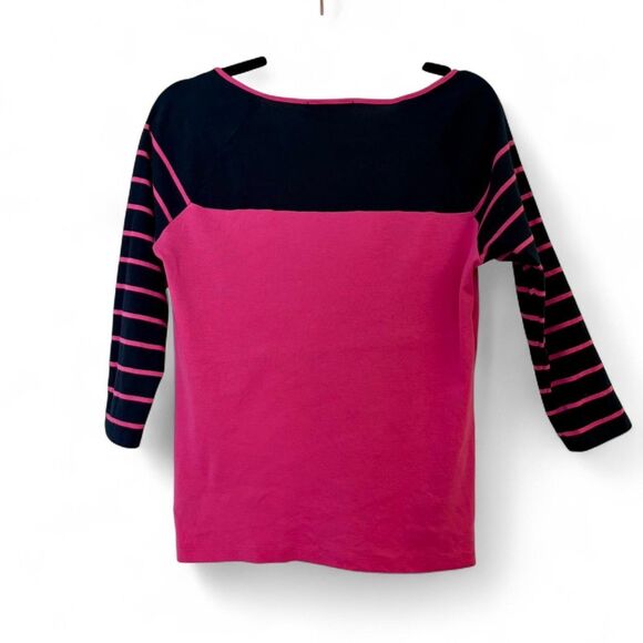 Vintage Lauren Ralph Lauren Navy & Pink Boatneck Cotton 3/4 Sleeve Shirt Size L - Picture 5 of 6